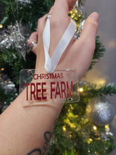 Load image into Gallery viewer, Christmas Tree Farm License plate ornament burgundy