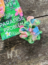 Load image into Gallery viewer, floral pattern scrunchie on book with wood bacground