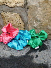 Load image into Gallery viewer, trio of spring colour silky scrunchies on brick background