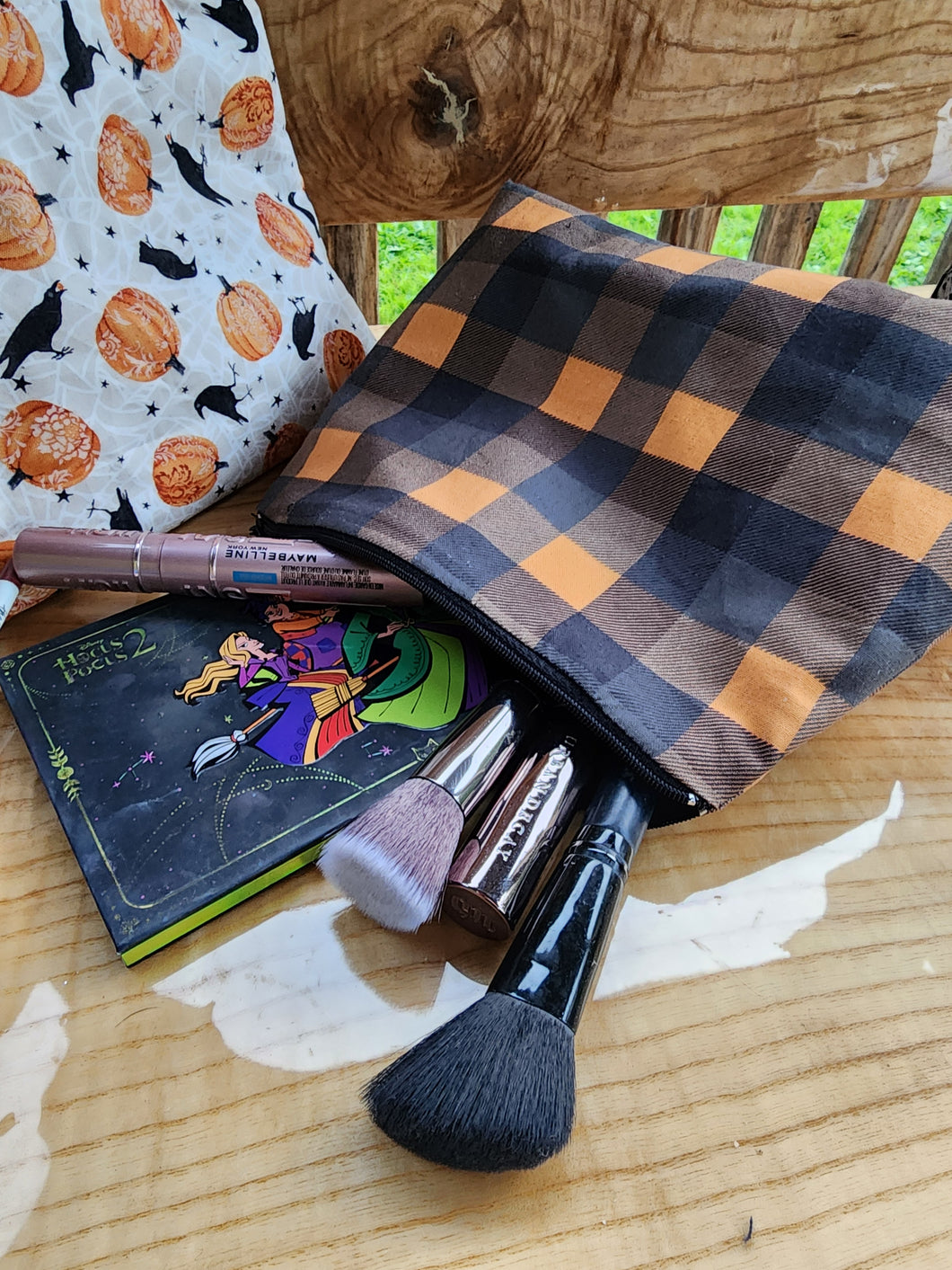 Orange Plaid make up bag