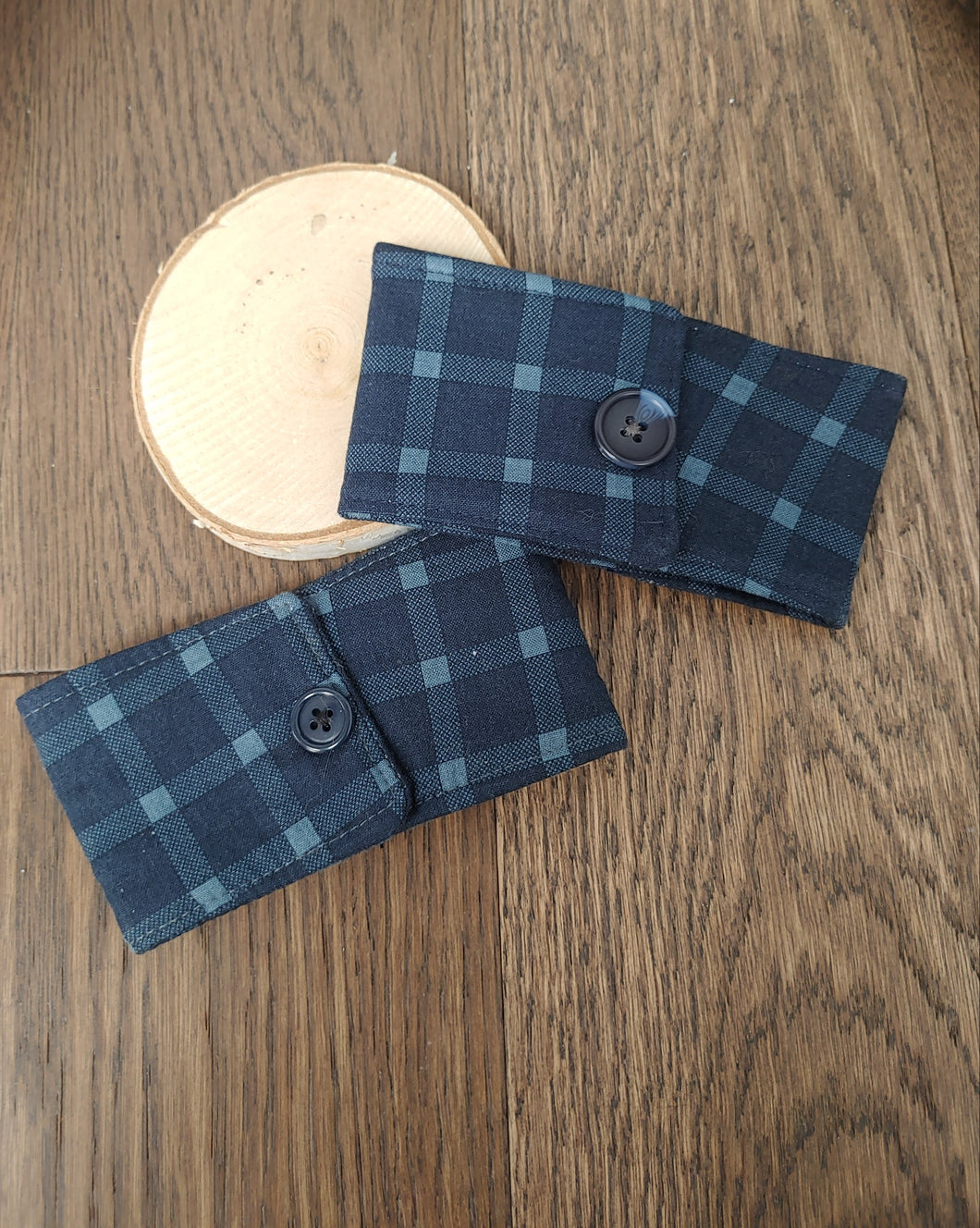 Navy Plaid Drink Cozies